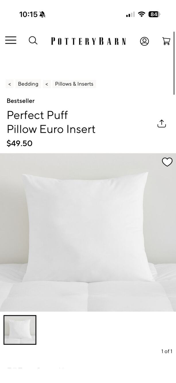 Pottery Barn Euro Pillow Insert 26x26 Down Alternative Hypoallergenic USA